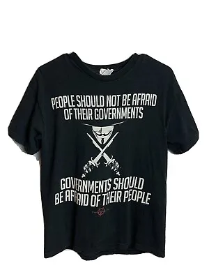 V For Vendetta Black T-shirt Government Should Be Afraid DC Comics Size Medium • $49.99