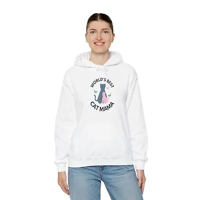 Worlds Best Cat Mama Animal Lovers Gift Unisex Heavy Blend™ Hooded Sweatshirt • $44.33