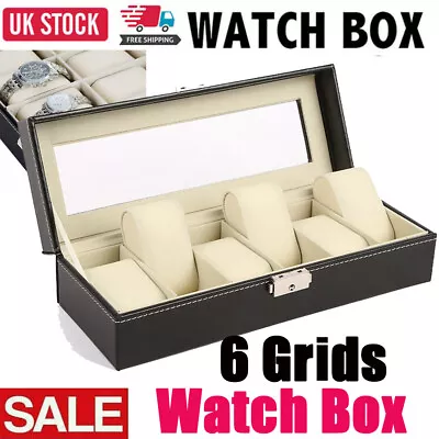 NEW Watch Display Case 6 Grids Jewelry Collection Storage Organizer Leather Box • £8.79