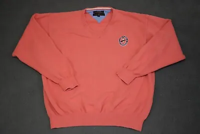Tommy Hilfiger Golf Sweatshirt Mens Size L Orange V-Neck Long Sleeve Ribbed Hem • $22.77