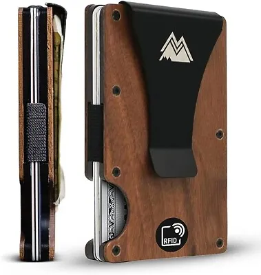 Mountain Voyage Minimalist Wallet Men Slim RFID Walnut Wood Money Clip • $19.99