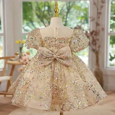 Child Pageant Dress Girls Champagne Sequin Short Evening Gowns Kids Party Dress • $92.08