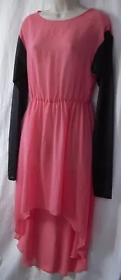 West One Long Pink Summer Dress With Long Black Sleeves Size 10 Hippy Maxi Pagan • £3.90