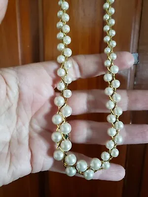 Vintage Faux Pearl Bead Necklace Gold Chain Beaded Fashion  Jewelry • $14.99