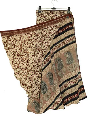 Sushila Vintage Vintage Sari Magic Wrap Skirt Bohemian Double Layer Brown • $18.40