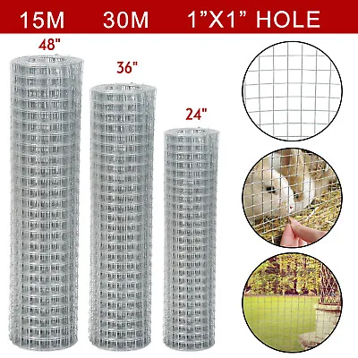 24 36 39 48  6M/15M/30M Galvanized Welded Wire Mesh Chicken Rabbit Silver Fence • £10.99