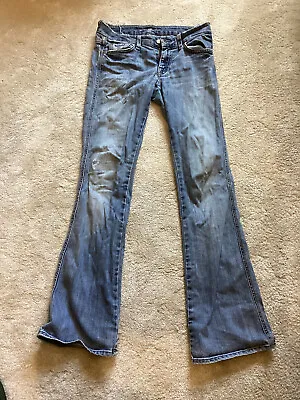 7 For All Mankind Kick Flare Blue Distressed Jeans Size 10 See Photos • £15