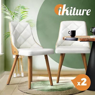 Oikiture Dining Chairs Wooden Chair Kitchen Cafe Faux Linen Leather Padded Seat • $219.90