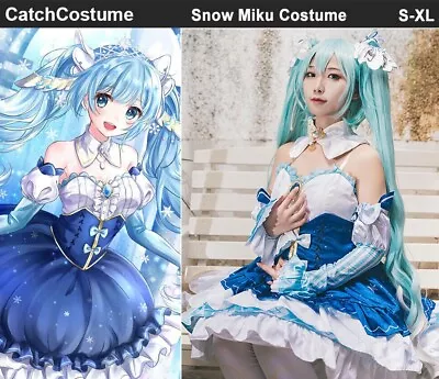 VOCALOID Snow Miku Hatsune Princess Dress Cosplay Costume Book Week Party Outfit • $78.99