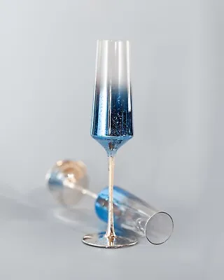Set Of 2 Gradient Blue Champagne Flute Cocktail Glasses 250ml Christmas Gift UK • £11.99