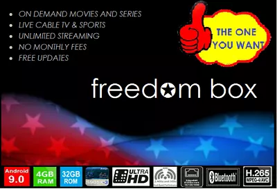Freedom Box TV Stream Box “100% Free  Live TV Sports & VOD  W/ INFRARED REMOTE • $179.99