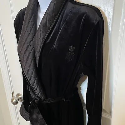 LAUREN RALPH LAUREN Robe Womens SM Long Velvet Velour Quilted Shawl Collar Crest • $26.88