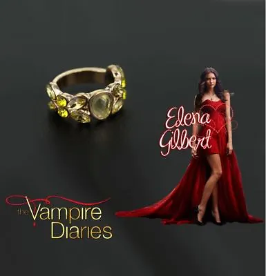 The Vampire Diaries Elena Gilbert Yellow Citrine Gem Gold Plated Daylight Ring • £8.95