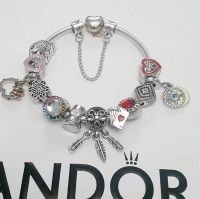 $99.95 • Buy Authentic Pandora Heart Bangle + Beautiful Generic European Charms S925 Ale 19cm