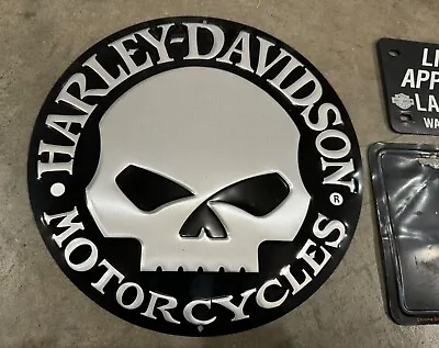 Harley Davidson Skull 12  Round Tin Sign HDL-15529 + License Plate LOT • $16.95