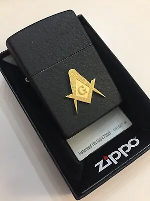 Masonic Zippo Lighter Black Crackle Free Masons Master Gift Gold Plated • $41.98