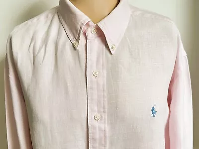 Ralph Lauren Pink 100% Linen Long Sleeve Shirt Size XL - XXXL P2P 26  • £0.99