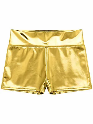 UK Women Shiny Metallic Hot Pants Booty Shorts High Waist Short Pants Clubwear • £8.69