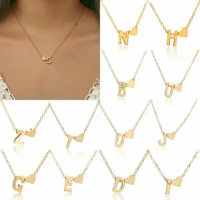 26 Capital Letter Heart Pendant Necklace Choker Gold Plated Clavicle Chain Gift • $2.19