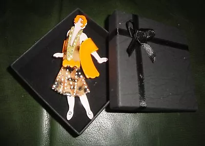 Jewellery Brooches Art Deco Diamante Style Lady Acrylic Brooch In Gift Box • £9.99