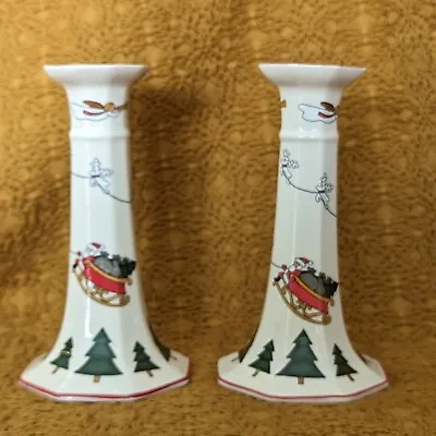 Mason’s Ironstone Christmas Village Pair Of Candlesticks 6 1/2  Made In England • $45