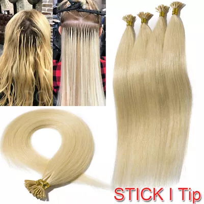 1G Stick I Tip Real Human Hair Extensions 100PCS Thick Full Head Blonde Straight • $36.80