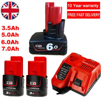 For Milwaukee M12 12V 3A 6A 9A Li-ion XC Battery 48-11-2420 2402 M12B6 Charger • £10.99