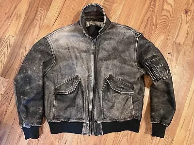 Distressed Military Bomber 44 Medium Moto Vtg Zip Map Jacket • $69