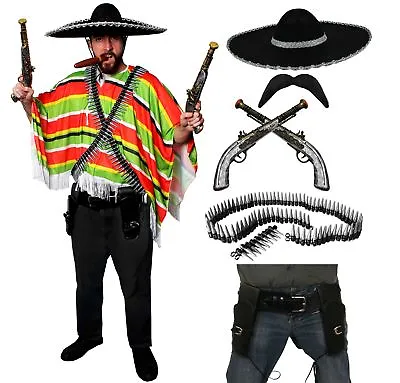 Mexican Bandit Fancy Dress Costume Mens Deluxe Mexico Fiesta Party Costume • £25.99