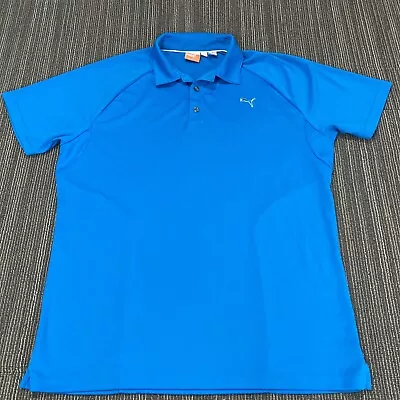 Puma Polo Shirt Mens Large Blue Golf Breathable Stretch Henley Active Top Solid • $12.99