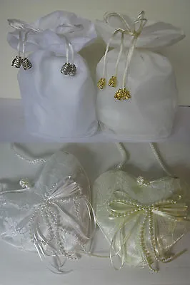 £3.25 • Buy Ivory Or White Organza Dolly Bags Or Heart Lace Bag Wedding Communion Bridesmaid