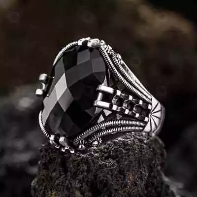 Solid 925 Sterling Silver Men's Jewelry Facatted Hematite Men's Ring • $39.90