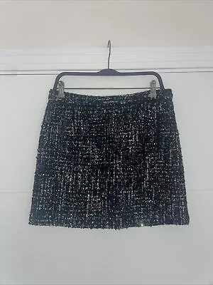 M&S Black Tweed Sequin Detail Skirt Size 12 Smart Occasion Stylish Light Work Of • £7.99