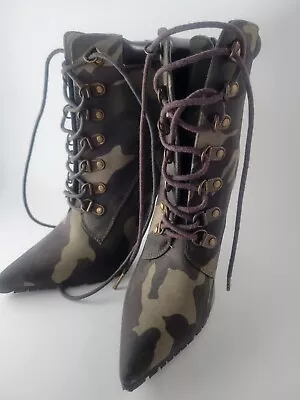 Shoedazzle Army Print High Heels Platform Stetto Booties Women’s Size 6.5 Shoes • $32