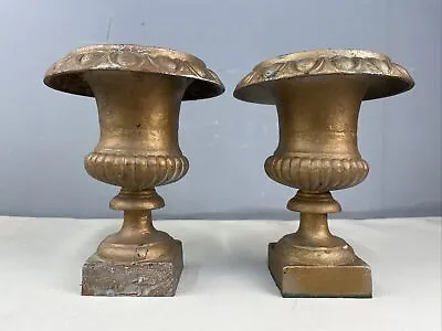 Pair Of Cast Iron Vintage Campana Style Design Urns • $62.17