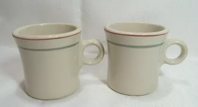 Sterling USA Restaurant Ware 2 Gray & Red Striped Coffee Cups O Ring Handle GC • $22