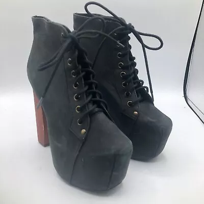 Jeffrey Campbell Havana Last Lita Platform Lace Up Ankle Bootie 6.5 Shoes Gray • $79.99