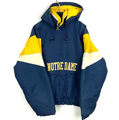 Vintage Notre Dame Fighting Irish Starter Quarter Zip Jacket Large Blue Ncaa • $72.24