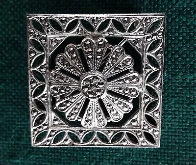 Vintage Silver Marcasite Pin Brooch • $19.99