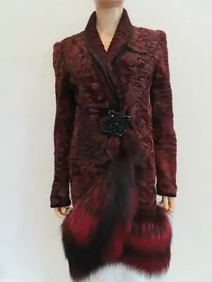 J. Mendel Burgundy/Black Persian Lamb/Fox Fur Trim Coat Size US 6/8 • $3500