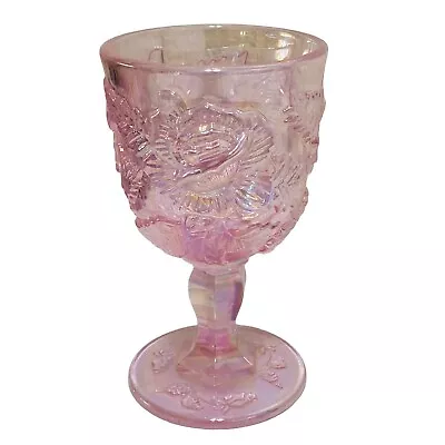 Fenton L G Wright Madonna Inn Wild Rose Floral Water Goblet Pink Iridescent 6.5  • $37.79