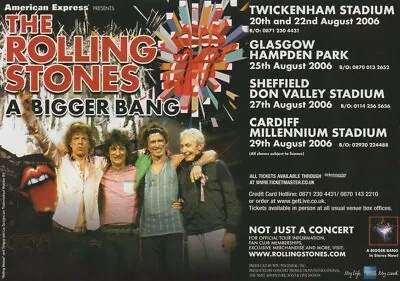 The Rolling Stones - A Bigger Bang UK Tour Dates   - Half Size Magazine Advert • £3.99
