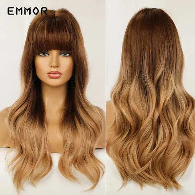 ELEMENT Long Ombre BLonde FUll Hair Wigs With Bangs Women's Wavy Cosplay Wigs • $21.19