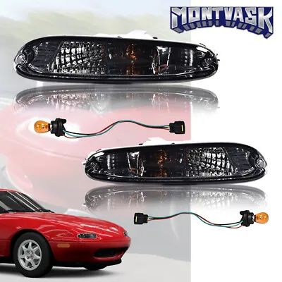 Fit For 1990-1997 Mazda MX-5 Miata Smoked/Chrome Front Bumper Signal Lights Pair • $19.87