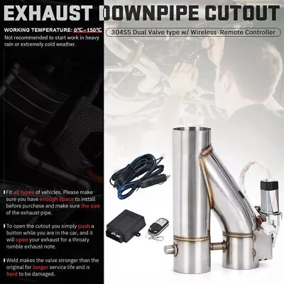 3'' 76mm Exhaust Control Dual Valve Electric Y Pipe W/ Remote Kit • $80.75
