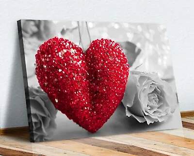 Heart Rose Love Picture Canvas Wall Art Print Artwork Framed Poster • £14.99