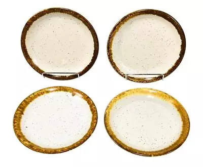 4 McCoy Pottery USA Graystone Speckled Drip Glaze Salad Plates 7 1/2  • $22