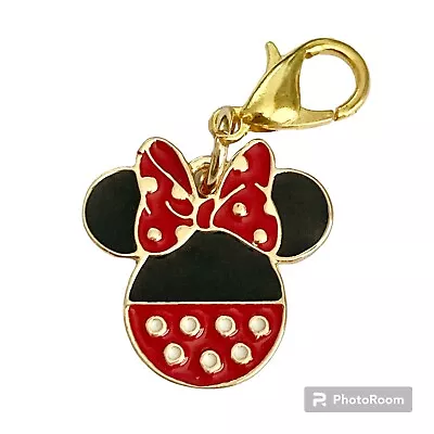 Disney Minnie Mouse Clip On Charm Red Bow Dots Enamel Zipper Pull Purse GoldTone • $12.99