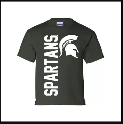 NEW MSU Michigan State Spartans Youth T-Shirt In Forest With Helmet In White • $18.99