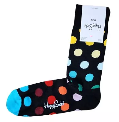 HAPPY SOCKS Men's Black Big Rainbow Dot Combed Cotton Crew Socks Size 8-12 NWT • $8